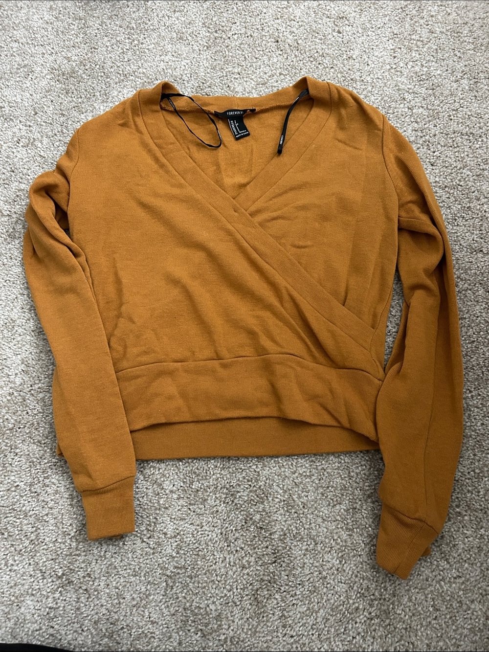 Forever 21 Wrap-Front V-Neck Sweater in Mustard